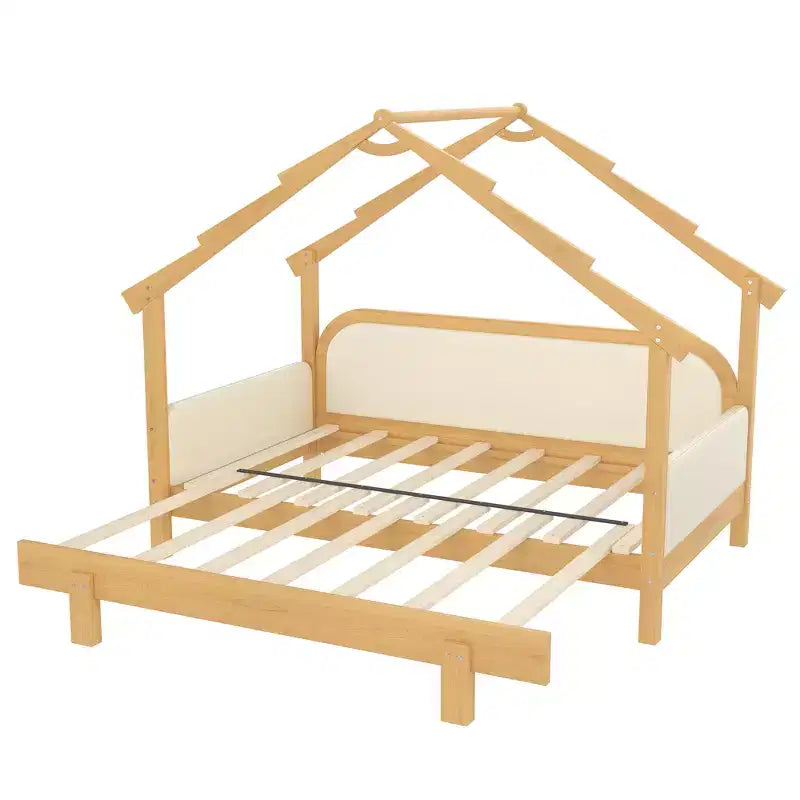Lit cabane en bois double JVNOXK avec rails rembourrés doux, pour enfants, adolescents, filles et garçons, blanc