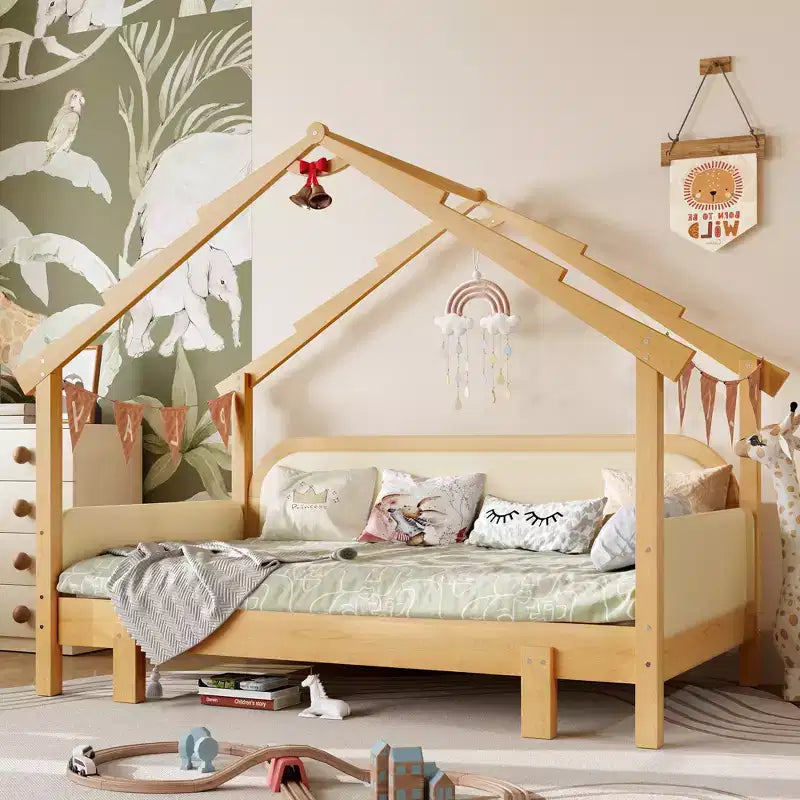 Lit cabane en bois double JVNOXK avec rails rembourrés doux, pour enfants, adolescents, filles et garçons, blanc