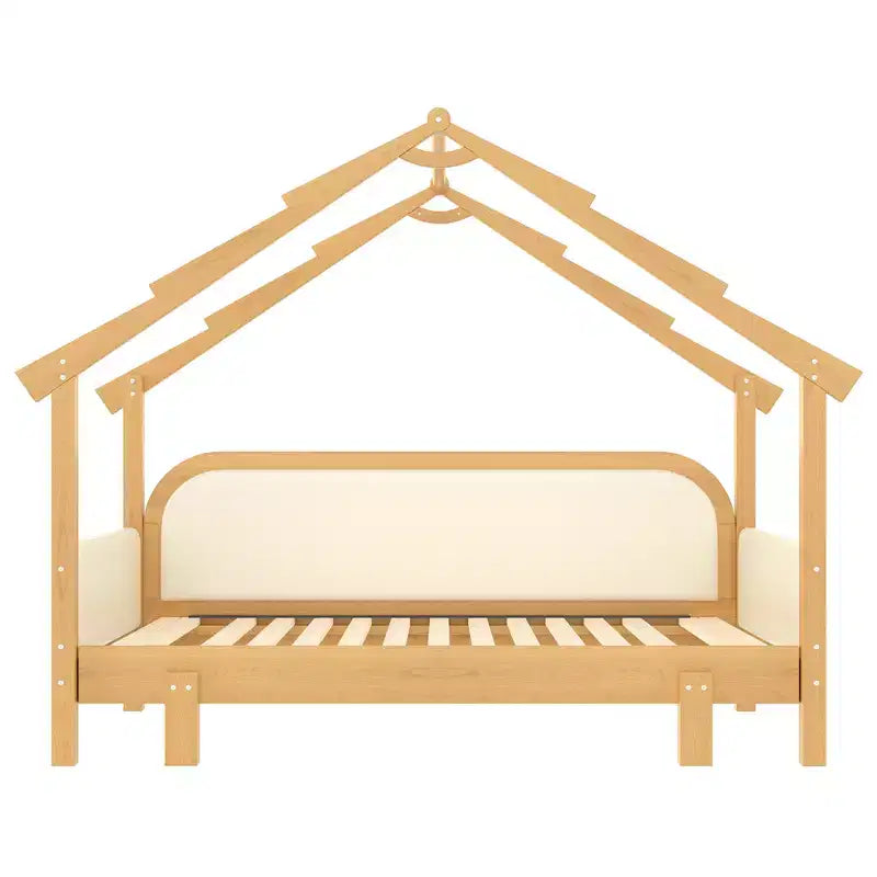 Lit cabane en bois double JVNOXK avec rails rembourrés doux, pour enfants, adolescents, filles et garçons, blanc