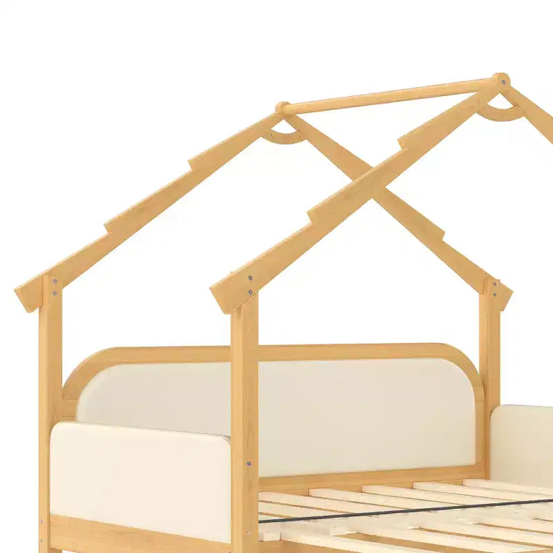 Lit cabane en bois double JVNOXK avec rails rembourrés doux, pour enfants, adolescents, filles et garçons, blanc