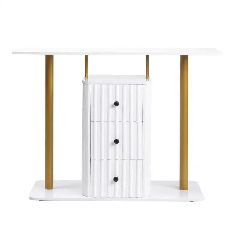 Table console blanche de 47,2 po avec 3 tiroirs de rangement – Table d'appoint glamour moderne