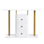 Table console blanche de 47,2 po avec 3 tiroirs de rangement – Table d'appoint glamour moderne