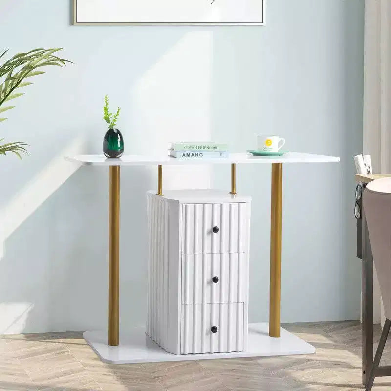 Table console blanche de 47,2 po avec 3 tiroirs de rangement – Table d'appoint glamour moderne