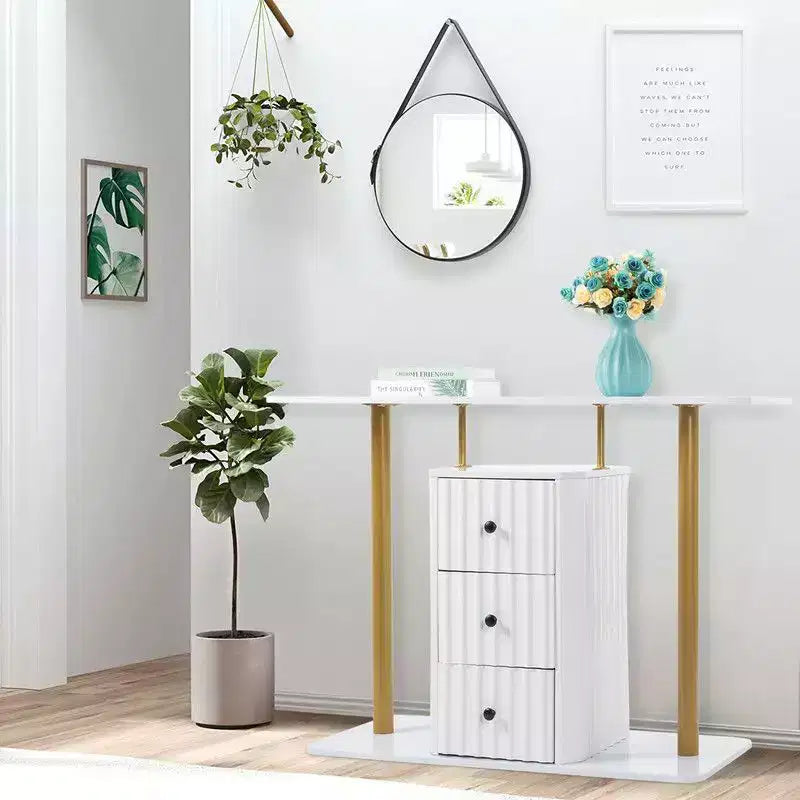 Table console blanche de 47,2 po avec 3 tiroirs de rangement – Table d'appoint glamour moderne
