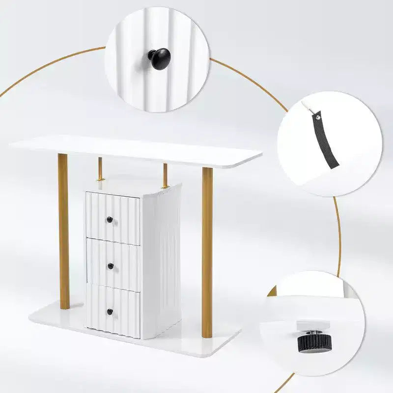 Table console blanche de 47,2 po avec 3 tiroirs de rangement – Table d'appoint glamour moderne