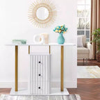 Table console blanche de 47,2 po avec 3 tiroirs de rangement – Table d'appoint glamour moderne