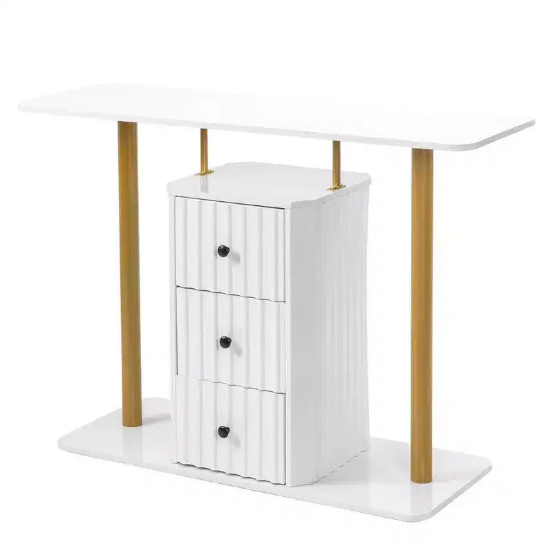 Table console blanche de 47,2 po avec 3 tiroirs de rangement – Table d'appoint glamour moderne