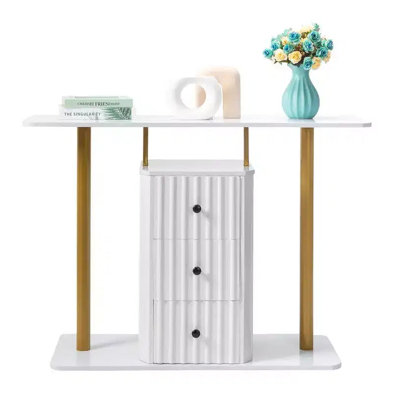 Table console blanche de 47,2 po avec 3 tiroirs de rangement – Table d'appoint glamour moderne