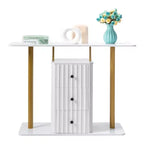 Table console blanche de 47,2 po avec 3 tiroirs de rangement – Table d'appoint glamour moderne