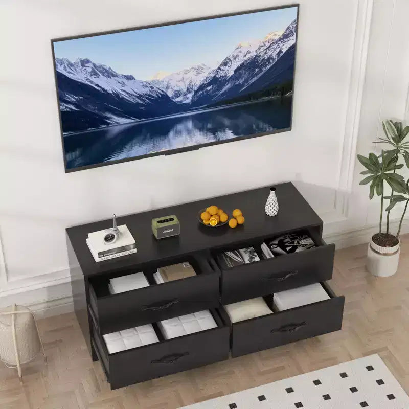 Meuble TV moderne à hauteur réglable, console multimédia avec 4 tiroirs pour salon, chambre, bureau