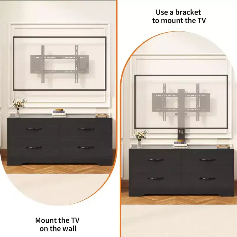Meuble TV moderne à hauteur réglable, console multimédia avec 4 tiroirs pour salon, chambre, bureau