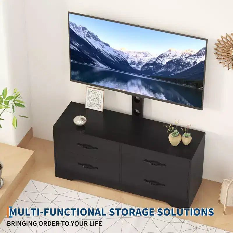Meuble TV moderne à hauteur réglable, console multimédia avec 4 tiroirs pour salon, chambre, bureau