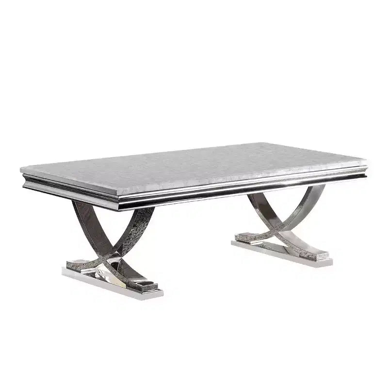 Royal Hampton Coffee Table, Faux Marble Top, Chrome Pedestal Base, 51 Inch