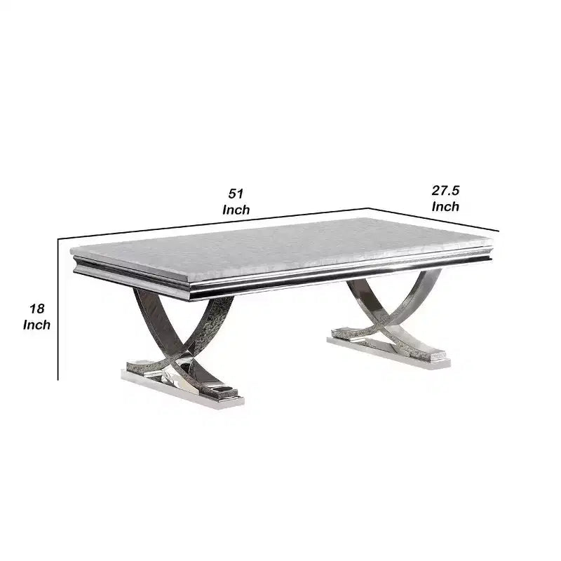 Table basse Royal Hampton, dessus en faux marbre, base piédestal chromée, 51 pouces
