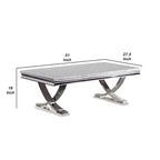 Table basse Royal Hampton, dessus en faux marbre, base piédestal chromée, 51 pouces