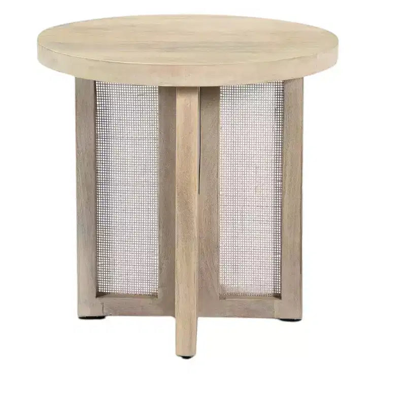 HomeRoots 22 Natural Solid Wood And Rattan Round End Table