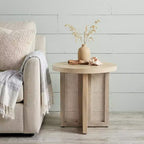 HomeRoots 22 Table d'appoint ronde en bois massif naturel et rotin