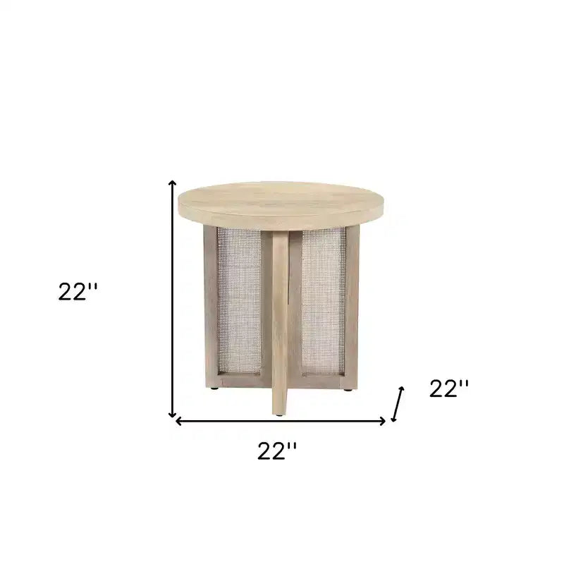 HomeRoots 22 Table d'appoint ronde en bois massif naturel et rotin