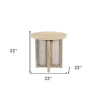 HomeRoots 22 Table d'appoint ronde en bois massif naturel et rotin