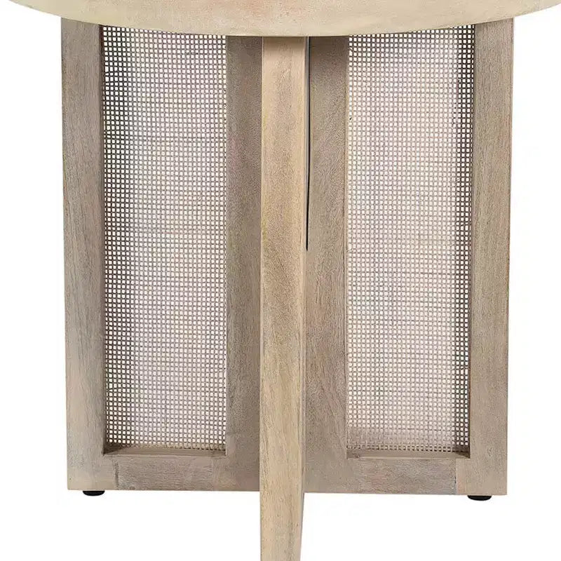 HomeRoots 22 Table d'appoint ronde en bois massif naturel et rotin