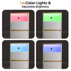 Table de chevet Karl Home 39,9 cm, blanc brillant et chêne, panneau de particules P2 15 mm, 2 tiroirs, bande LED RGB, prise US (2 USB + 2 CA)
