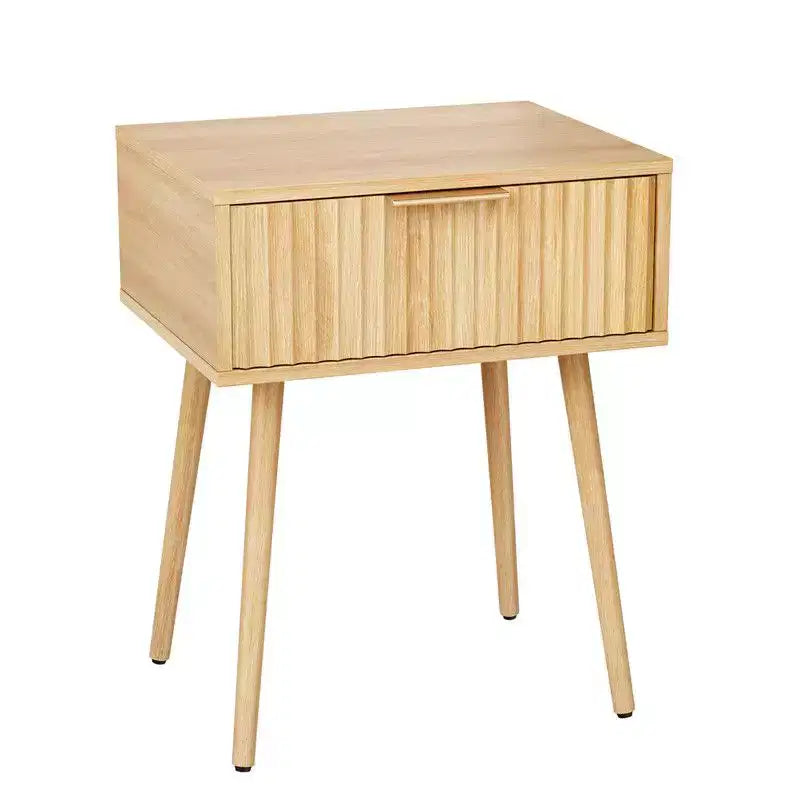 Karl Home Table de chevet de 48 cm, grain de chêne, panneaux de particules et MDF, mélamine et thermoformage, 1 tiroir, pieds hauts