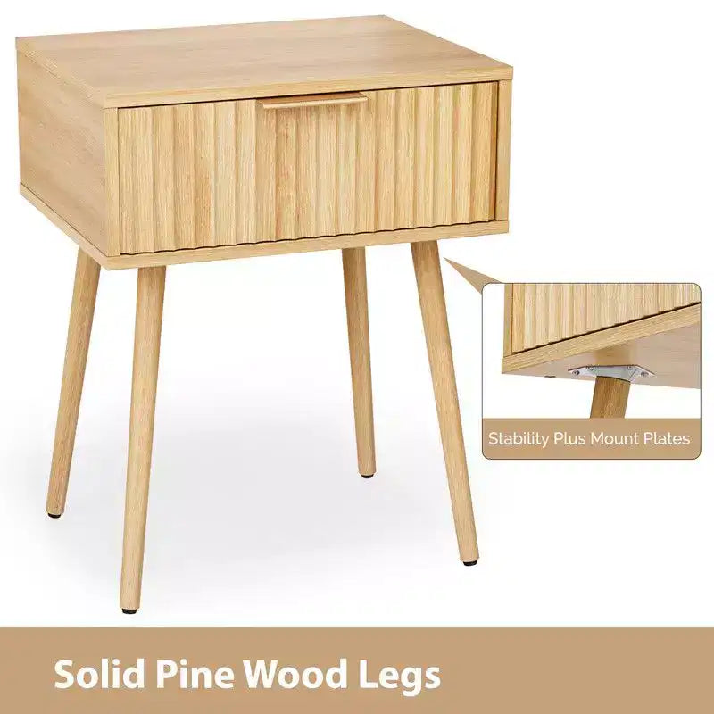 Karl Home Table de chevet de 48 cm, grain de chêne, panneaux de particules et MDF, mélamine et thermoformage, 1 tiroir, pieds hauts