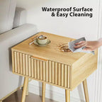 Karl Home Table de chevet de 48 cm, grain de chêne, panneaux de particules et MDF, mélamine et thermoformage, 1 tiroir, pieds hauts