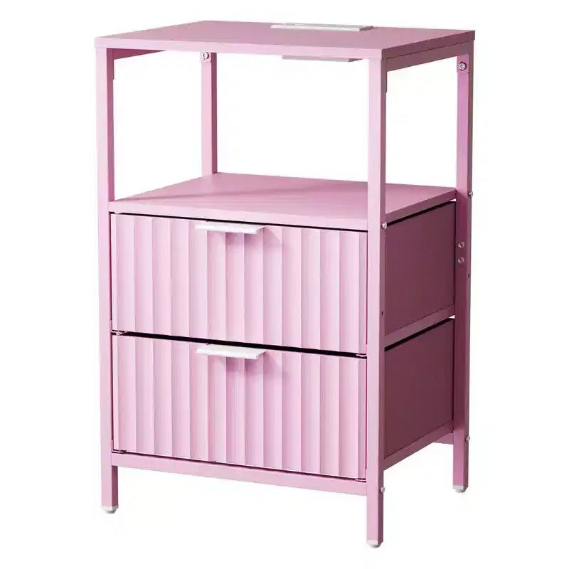 Table de chevet Karl Home de 38 cm de large - 2 tiroirs, 1 étagère, prise de courant américaine - lot de 2