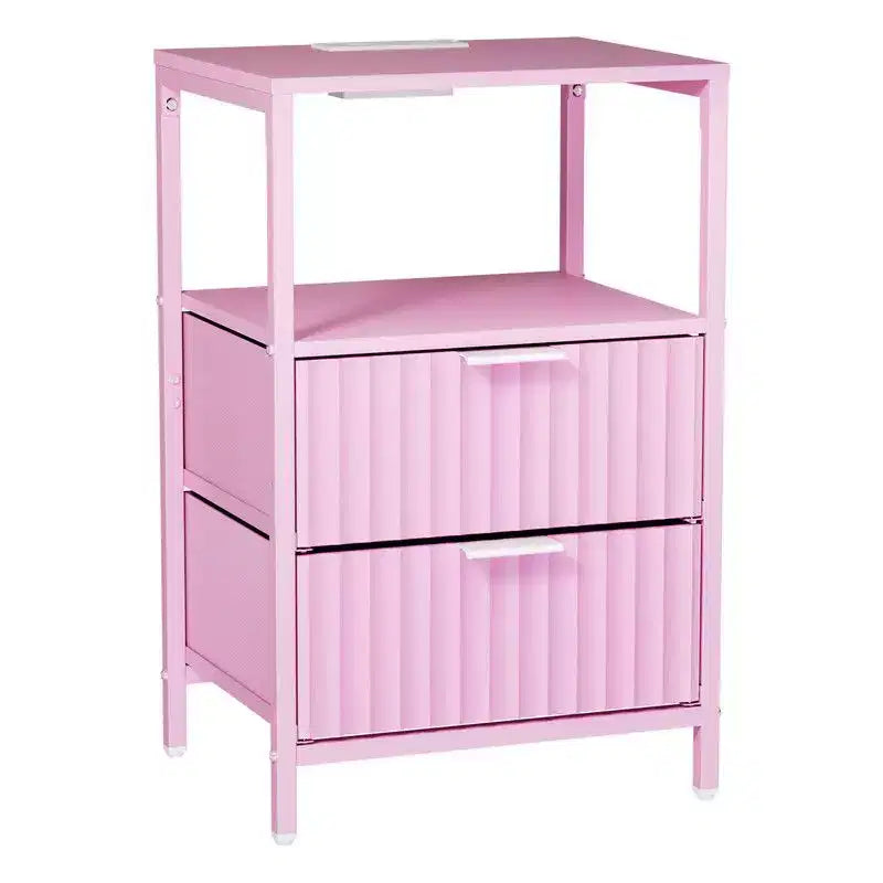 Table de chevet Karl Home de 38 cm de large - 2 tiroirs, 1 étagère, prise de courant américaine - lot de 2