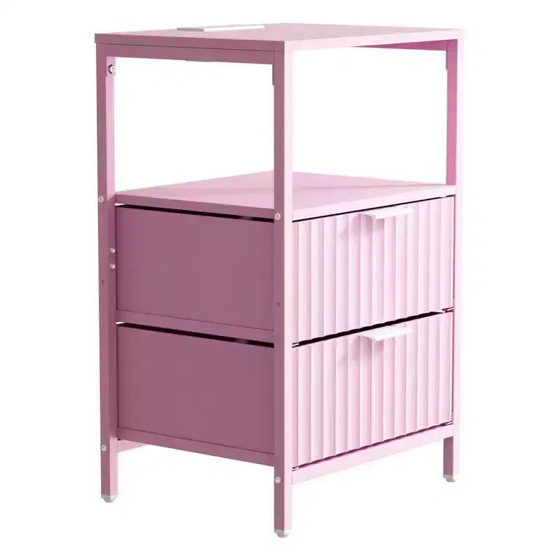 Table de chevet Karl Home de 38 cm de large - 2 tiroirs, 1 étagère, prise de courant américaine - lot de 2