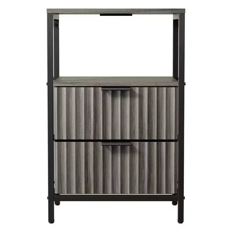 Table de chevet Karl Home de 38 cm de large - 2 tiroirs, 1 étagère, prise américaine