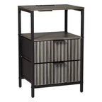 Table de chevet Karl Home de 38 cm de large - 2 tiroirs, 1 étagère, prise américaine