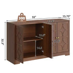 Bahut avec rangements de 55", buffet en bois à 4 portes avec étagères réglables, meuble bar à café de style ferme pour cuisine, salon, entrée