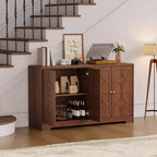 Bahut avec rangements de 55", buffet en bois à 4 portes avec étagères réglables, meuble bar à café de style ferme pour cuisine, salon, entrée