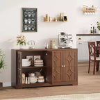 Bahut avec rangements de 55", buffet en bois à 4 portes avec étagères réglables, meuble bar à café de style ferme pour cuisine, salon, entrée