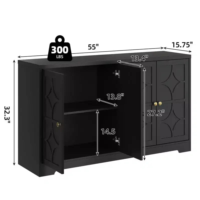 Bahut avec rangements de 55", buffet en bois à 4 portes avec étagères réglables, meuble bar à café de style ferme pour cuisine, salon, entrée