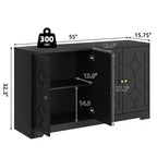 Bahut avec rangements de 55", buffet en bois à 4 portes avec étagères réglables, meuble bar à café de style ferme pour cuisine, salon, entrée