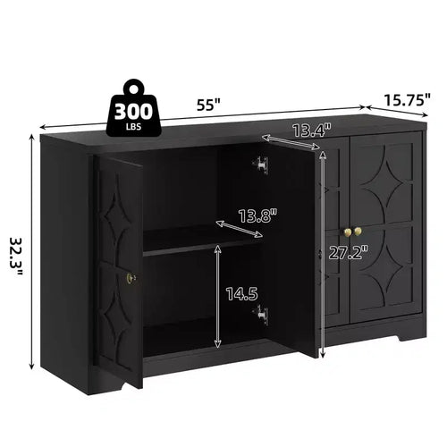 Bahut avec rangements de 55", buffet en bois à 4 portes avec étagères réglables, meuble bar à café de style ferme pour cuisine, salon, entrée