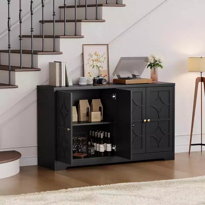 Bahut avec rangements de 55", buffet en bois à 4 portes avec étagères réglables, meuble bar à café de style ferme pour cuisine, salon, entrée