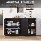 Bahut avec rangements de 55", buffet en bois à 4 portes avec étagères réglables, meuble bar à café de style ferme pour cuisine, salon, entrée