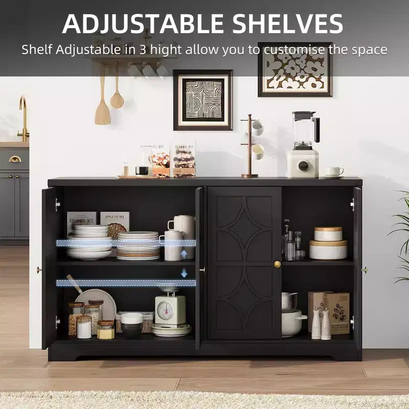 Bahut avec rangements de 55", buffet en bois à 4 portes avec étagères réglables, meuble bar à café de style ferme pour cuisine, salon, entrée