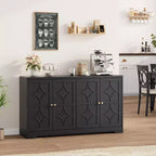 Bahut avec rangements de 55", buffet en bois à 4 portes avec étagères réglables, meuble bar à café de style ferme pour cuisine, salon, entrée