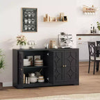Bahut avec rangements de 55", buffet en bois à 4 portes avec étagères réglables, meuble bar à café de style ferme pour cuisine, salon, entrée