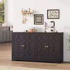 Bahut avec rangements de 55", buffet en bois à 4 portes avec étagères réglables, meuble bar à café de style ferme pour cuisine, salon, entrée