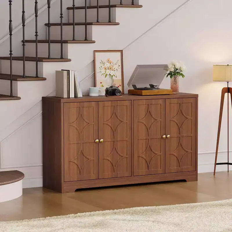 Bahut avec rangements de 55", buffet en bois à 4 portes avec étagères réglables, meuble bar à café de style ferme pour cuisine, salon, entrée