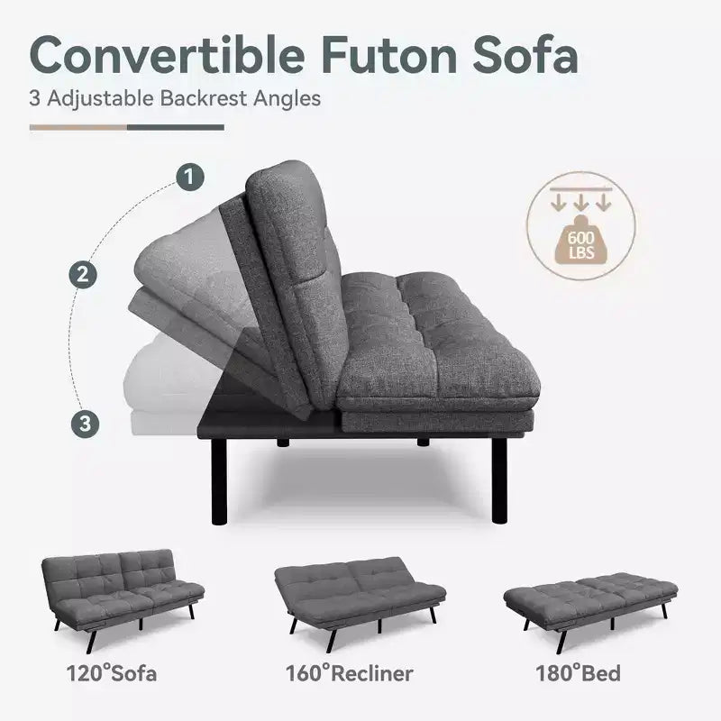 Canapé-lit convertible Dyonery Futon, Canapé-lit en lin avec mousse à mémoire de forme, Dossier et accoudoirs réglables, Petit canapé-lit multifonctionnel