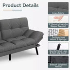 Canapé-lit convertible Dyonery Futon, Canapé-lit en lin avec mousse à mémoire de forme, Dossier et accoudoirs réglables, Petit canapé-lit multifonctionnel