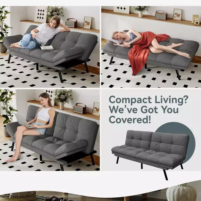 Canapé-lit convertible Dyonery Futon, Canapé-lit en lin avec mousse à mémoire de forme, Dossier et accoudoirs réglables, Petit canapé-lit multifonctionnel