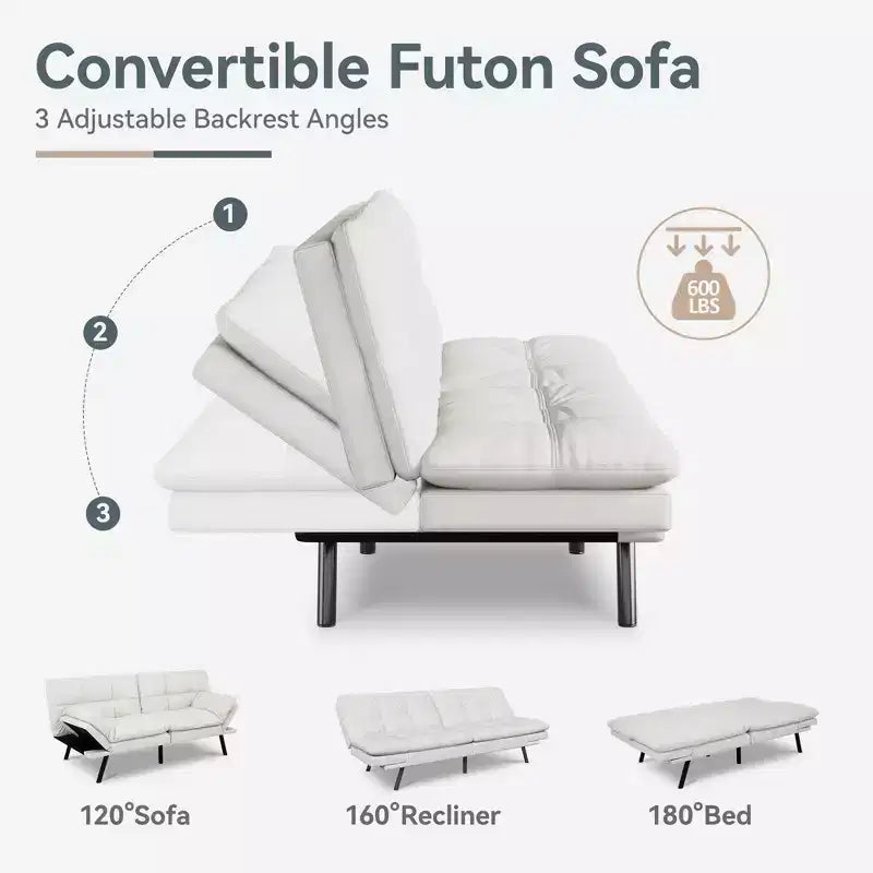 Canapé-lit convertible Dyonery Futon, Canapé-lit en lin avec mousse à mémoire de forme, Dossier et accoudoirs réglables, Petit canapé-lit multifonctionnel